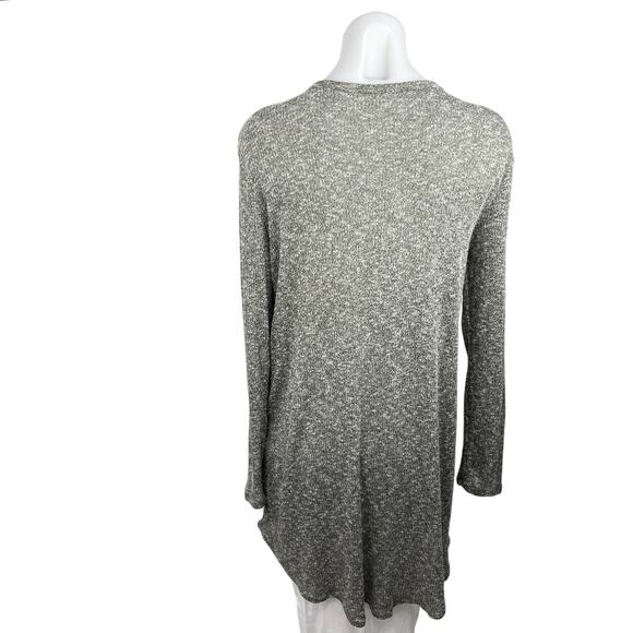 Caslon Gray Heathered Crew Neck Asymmetric Hem Slit Pullover Sweater Top Size S - Picture 2 of 4